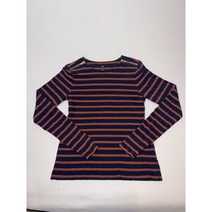 J.Crew Womens Striped Long Sleeve Top Navy Rust Orange Shoulder Zippers Small